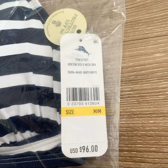 Tommy Bahama Breton Over-The-Shoulder V Neck Bra Bikini Top in Mare Navy/White - Picture 6 of 8